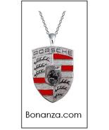 PORSCHE Logo Necklace - 1&quot; silver shield emblem pendant german luxury au... - $14.99