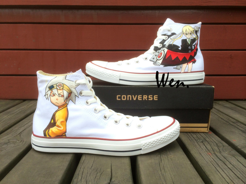 Converse/high Top Canvas Sneakers - Anime converse all star soul eater design custom hand painted canvas sneakers