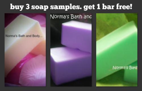 three soap samples. get one soap sample free
