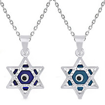 Evil Eye Bead Star of David Charm Pendant Sterling Silver Judaica Chain - $24.99