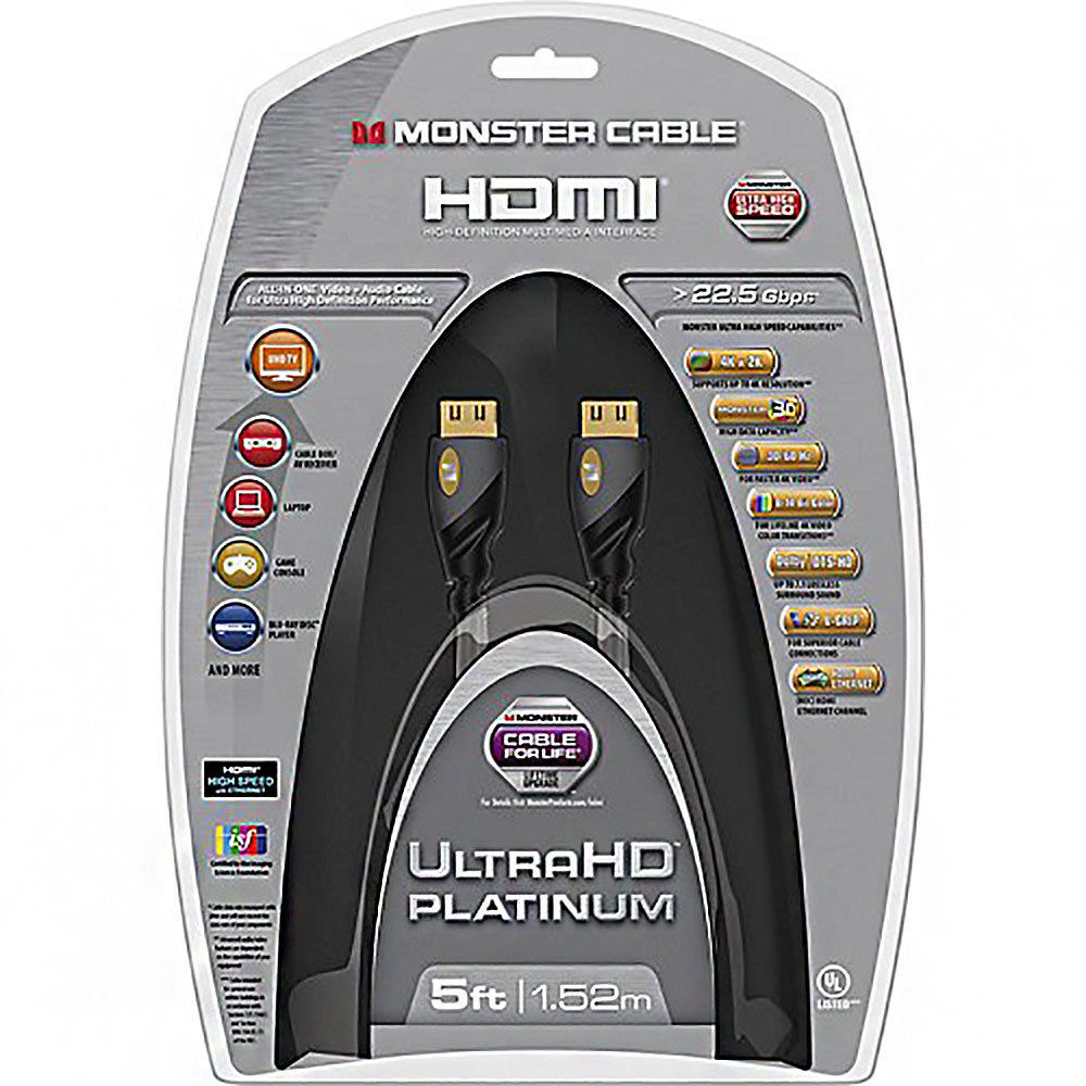 Monster 5ft. Ultra HD Platinum 4K Ultra High Speed HDMI Cable with Video Cables