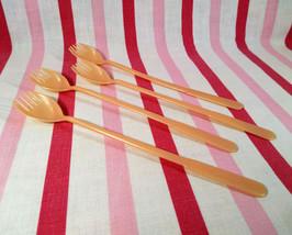 Darling 1950&#39;s Tupperware Millionaire Line 4pc Peachy Pink Spoon/Fork Lo... - $10.00