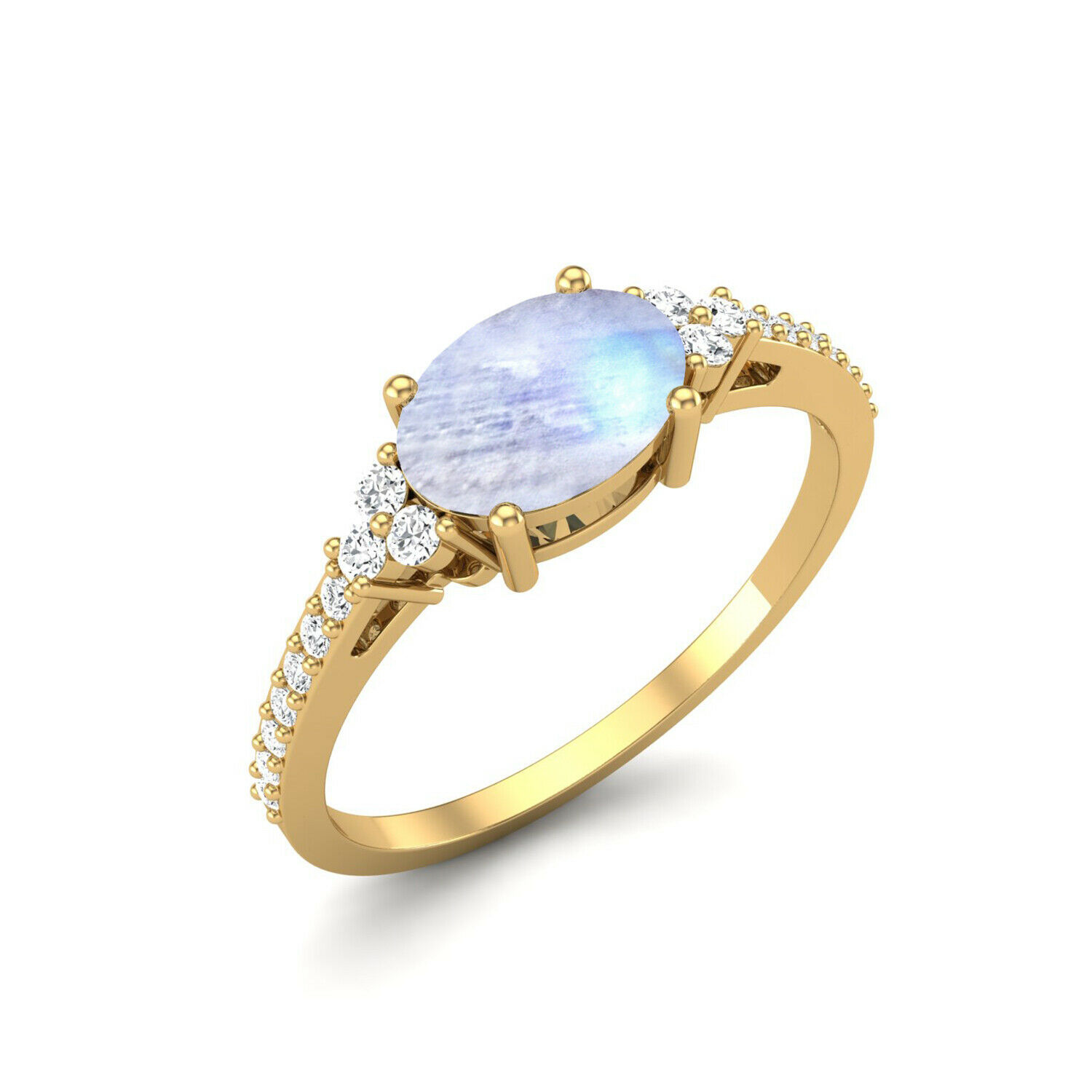 1.40 Ctw Oval Moonstone 9K Yellow Gold Solitaire Accents Ring