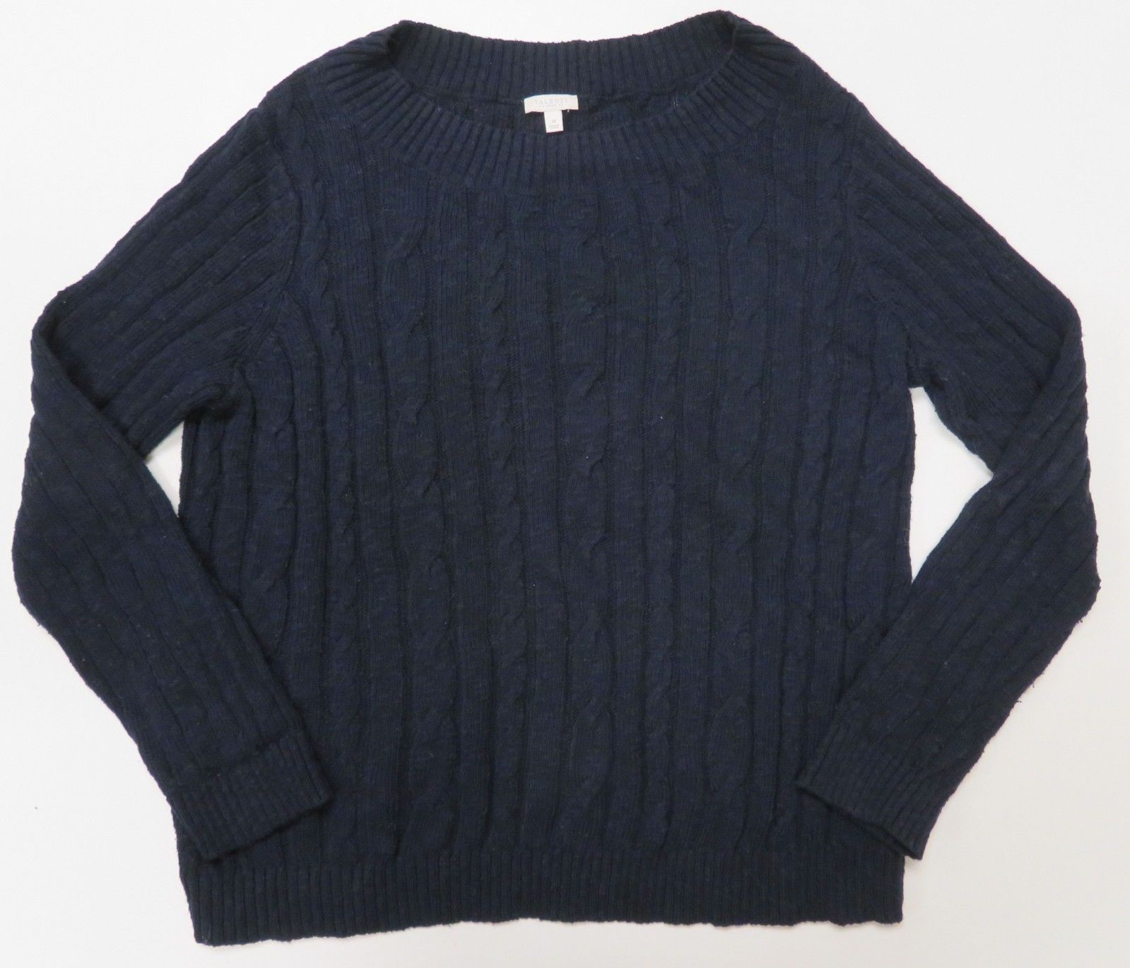 Talbots Blue Cable Knit Sweater Womens 1X Crew Neck Cotton - Sweaters