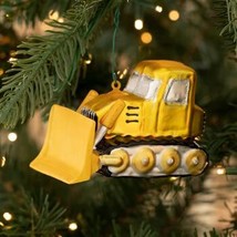 Robert Stanley Yellow Bulldozer Glass Christmas Tree Ornament - $14.84