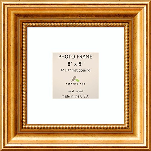 Picture Frame, 8x8 Matted to 4x4" Townhouse Gold Wood Outer Size 11 x