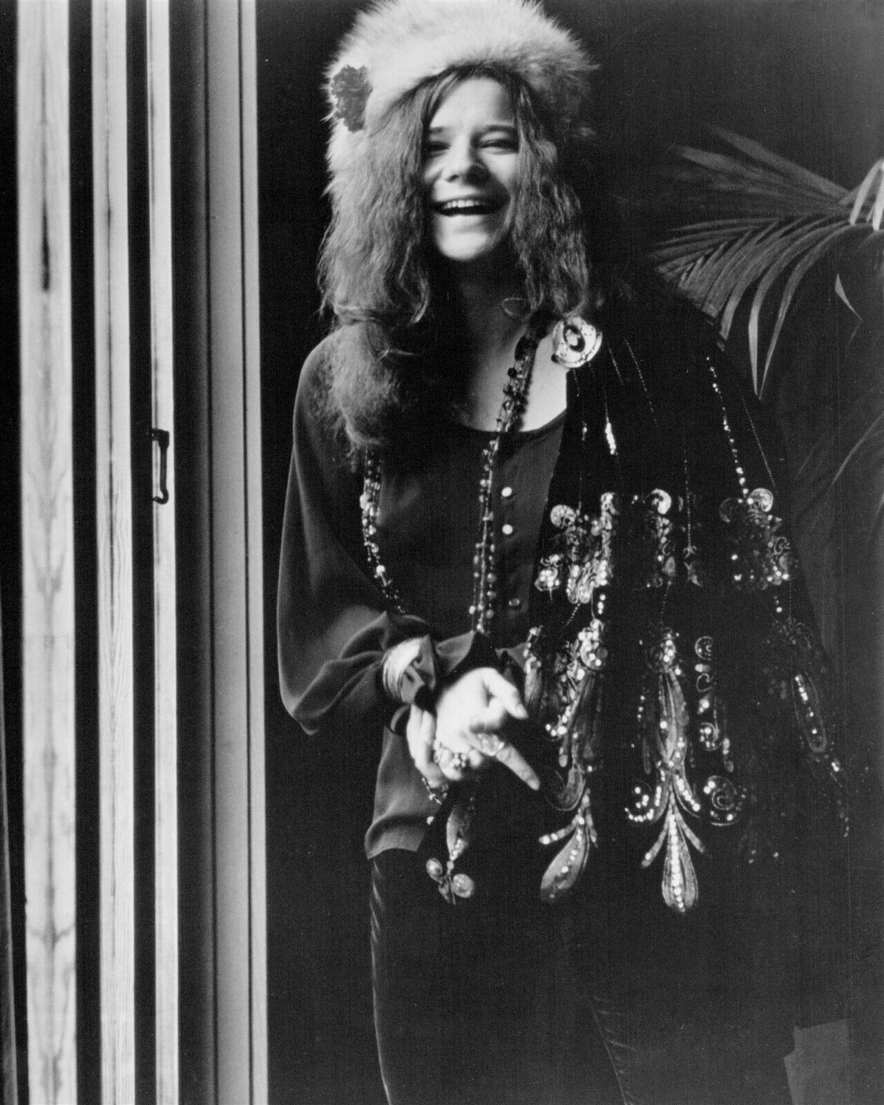 Janis Joplin laughing wearing fur hat 1975 documentary Janis 24x36 inch poster