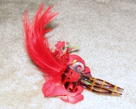 Vintage '70's Unique Red Flower/Feather Tortoise Shell Hair Comb - $8.95