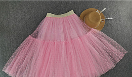 Layered Tulle Midi Skirt High Waisted Polka Dot Midi Tulle Skirt Plus Size image 6