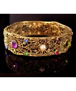 ANtique signed napier jeweled bracelet intricate filigree bangle late 18... - $275.00