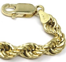 18K YELLOW GOLD BRACELET BIG 6 MM BRAID ROPE LINK 7.9 INCHES LONG MADE IN ITALY image 2