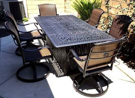 Fire pit dining propane table set 7 piece outdoor cast aluminum patio furniture image 5