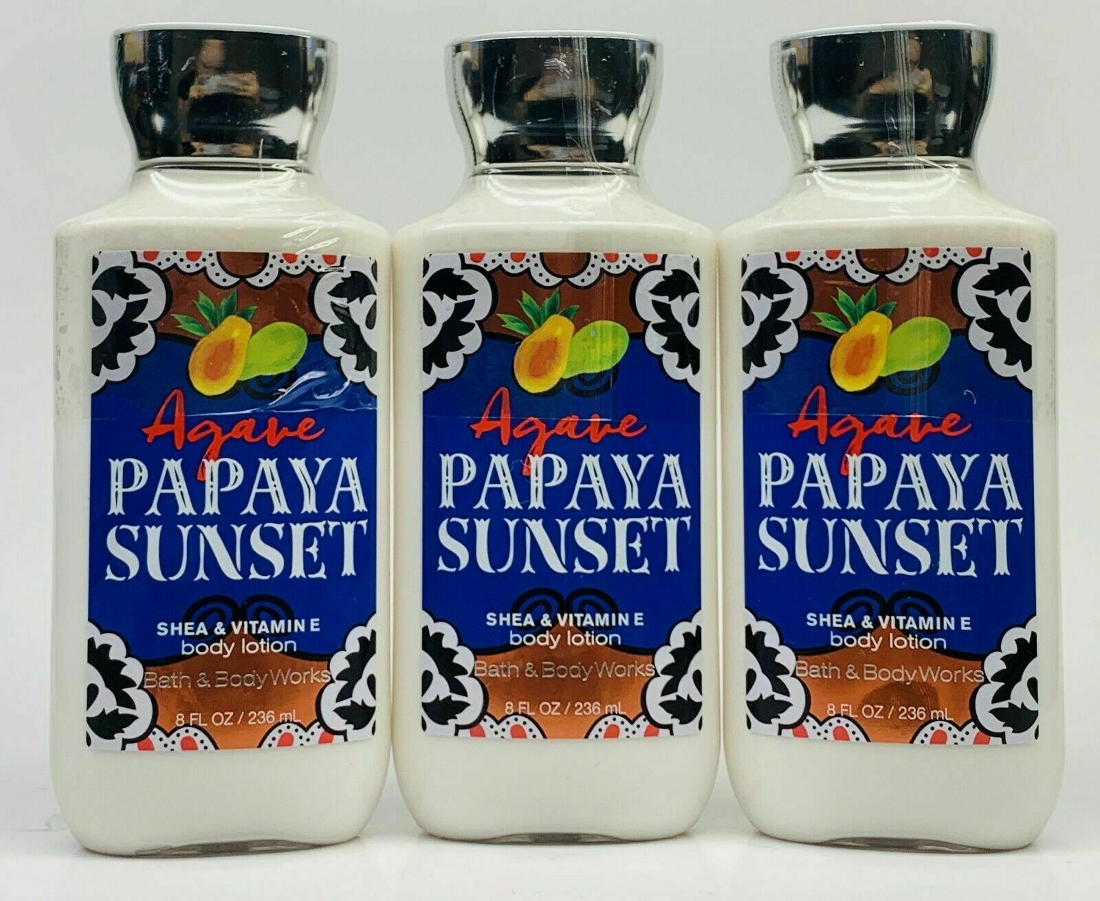 Bath & Body Works Agave Papaya Sunset Lotion 8oz NEW Lot of 3 Bath