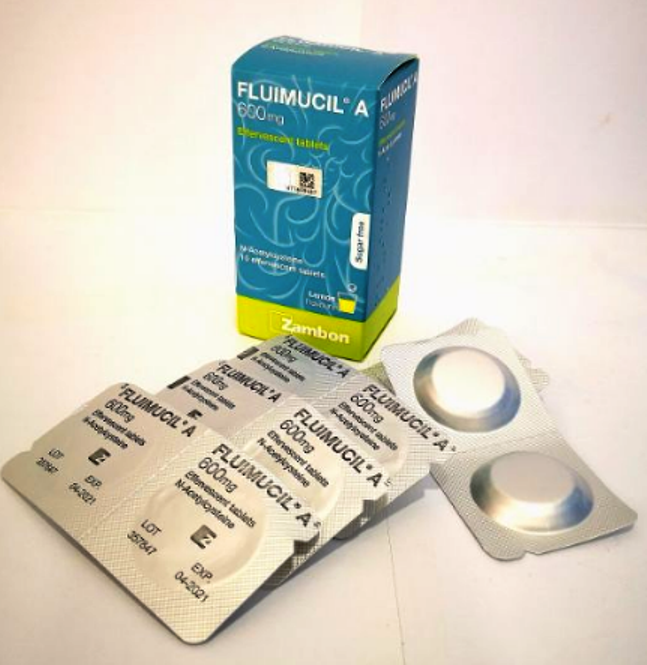 Fluimucil Effervescent Tablets to clear phlegm from the lungs, bronchi