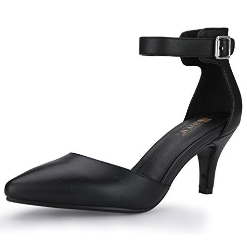 IDIFU Women's IN3 D'Orsay Pointed Toe Ankle Strap Mid Heel Pump Black ...