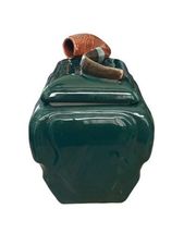 Antique Green Majolica Steer Jar Tobacco Humidor Smoking Pipe Pottery Lid image 6