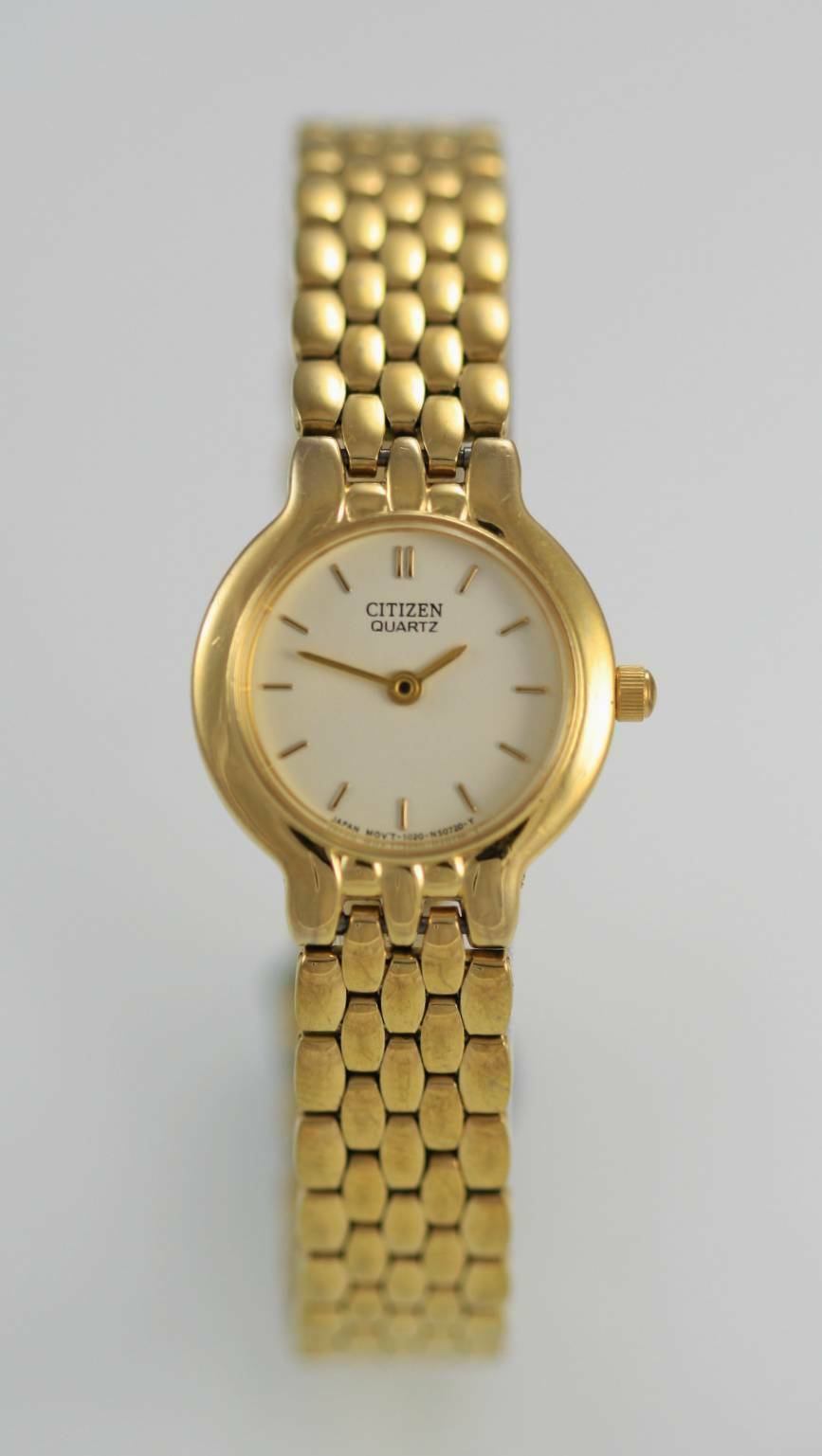 Citizen Womens Watch Beige Stainless Steel Gold Battery Water Resistant ...