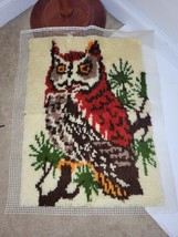 Vintage Owl Latch Hook Completed Rug Wall Hanging Owl Decor 1970&#39;s retro - $18.81