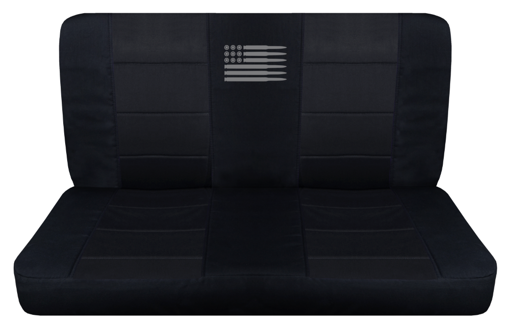Rear seat covers only Fits 87-06 Jeep Wrangler Solid Black with Bullet Flag