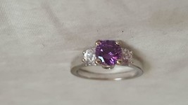 Pretty High Quality Purple Amethyst Silvertone Fashion Ring Sz 6 3/4 Us,Faceted - $10.39