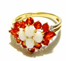 14K Yellow Gold Opal Oval, Red Fire Opal &amp; Diamond Ring, Size 6.5, 1.05(... - $349.99
