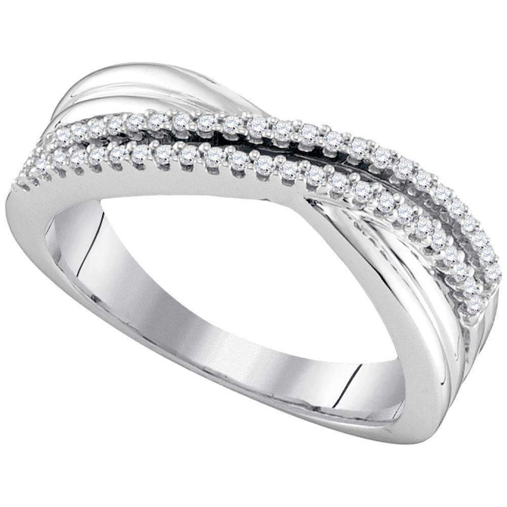 10Kt White Gold Womens Diamond Crossover Band Ring 1-5 Cttw - Fine Rings