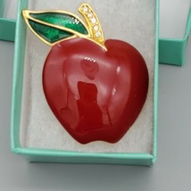 Monet Vintage Rhinestone Red Apple Brooch Pin Teacher Gift - $19.79