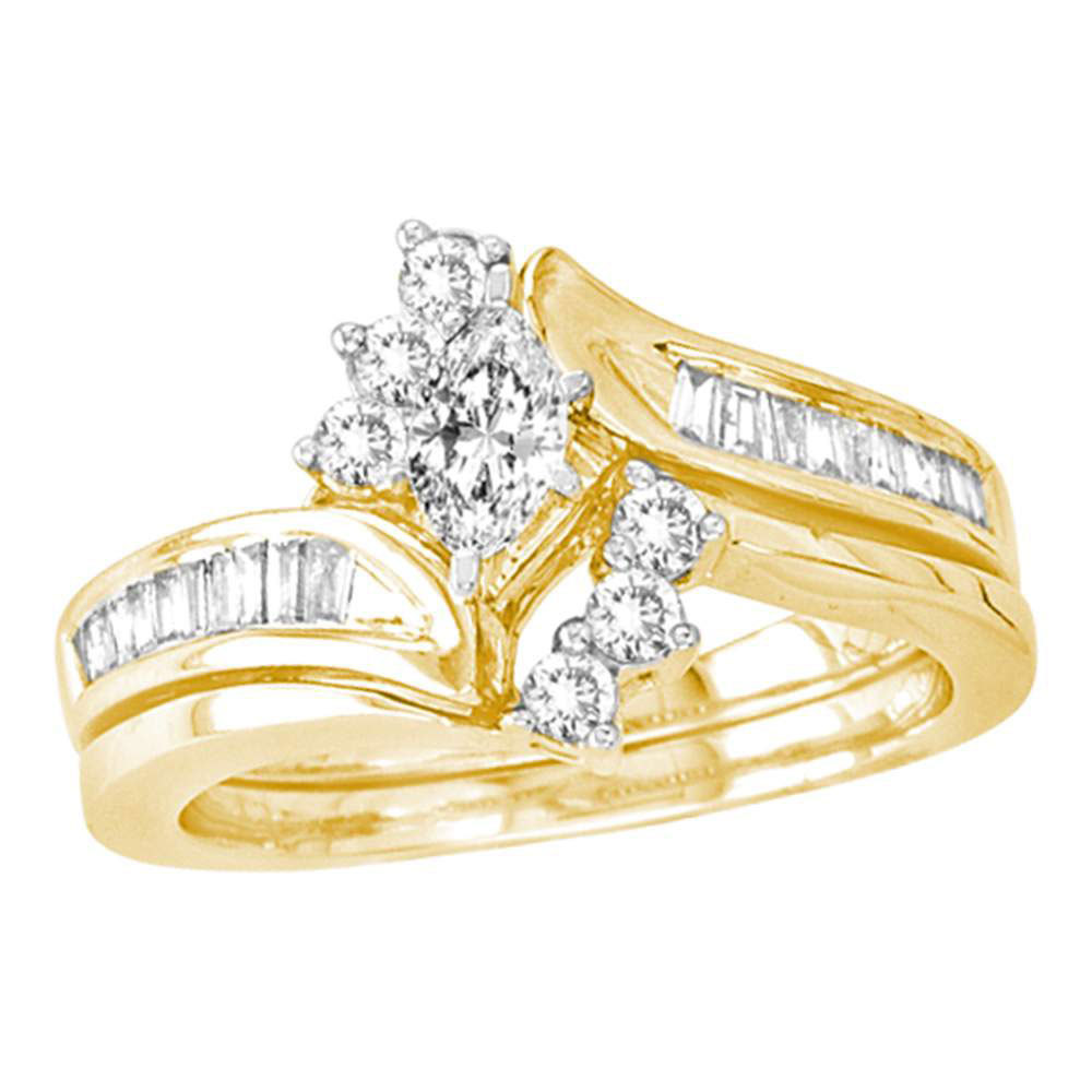 14kt Yellow Gold Marquise Diamond Bridal Wedding Engagement Ring Set 5/ ...