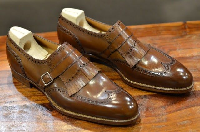Bespoke Men's Brown WingTip Leather Buckle Monk Strap Formal Dress Leather Shoes