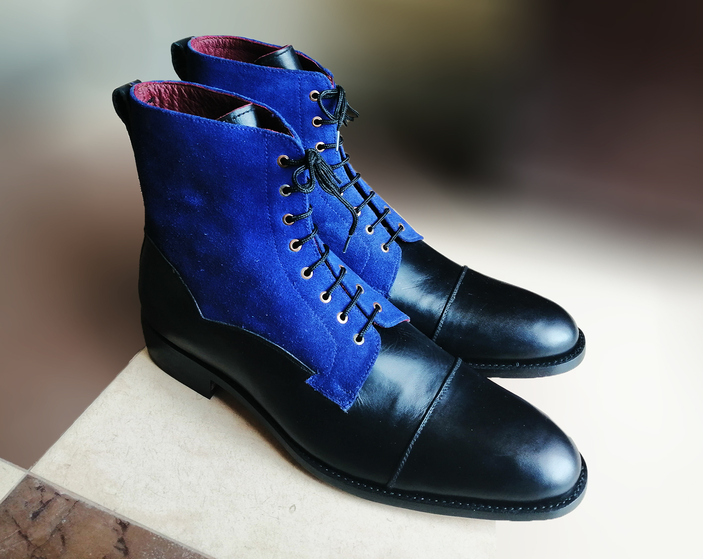 Blue Black Two Tone High Ankle Oxford Men Lace Up Stylish Premium ...