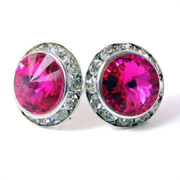 Silver Fuchsia Pink Swarovski Crystal Bridesmaid Stud Earrings - Earrings