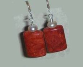 Sterling Silver Sponge Coral and Fresh Water Pearls eARRINGS - $5.99