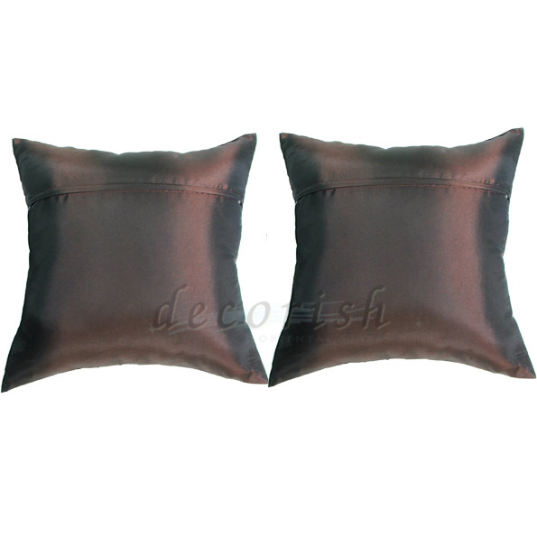 Set 2 BROWN Silk Decorative Pillow Cases with Middle Stripe - Pillows