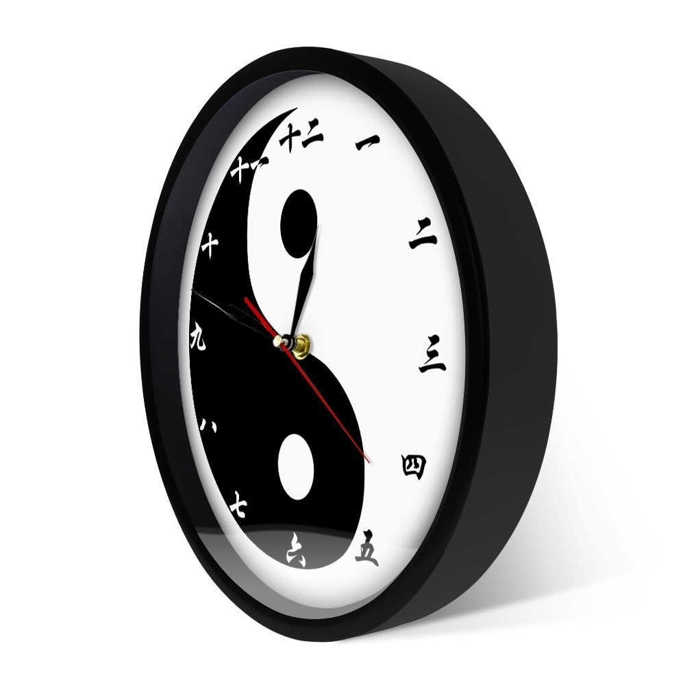 Yin Yang Modern Wall Clock With Chinese Numbers Feng Shui Zen Wall Art