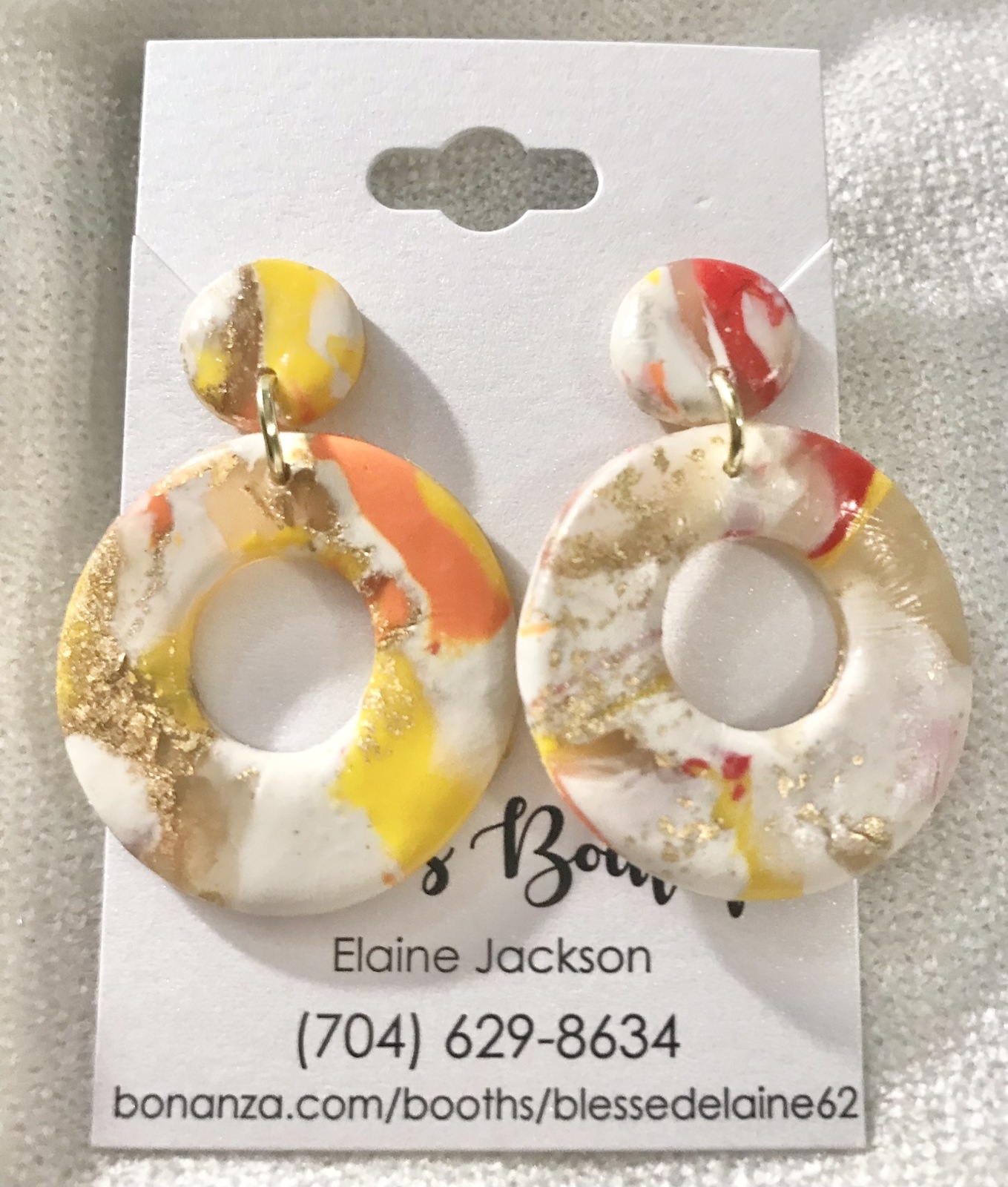 Custom Polymer Clay Orange Marble Earrings Various Shapes