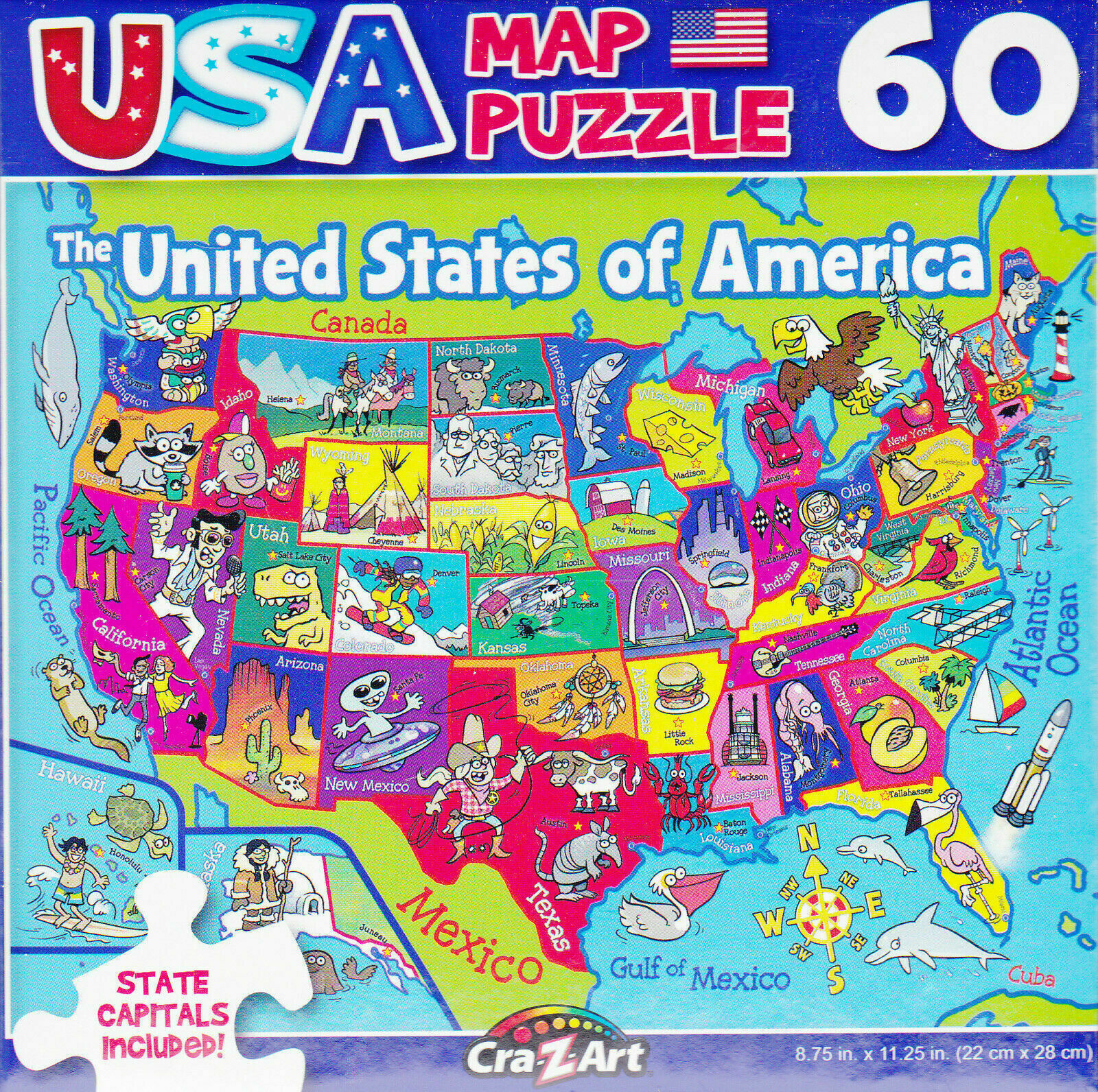 Jigsaw Puzzle USA MAP 50 United States of America 60 Pieces 8.75" x 11.