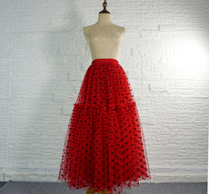 Women RED Polka Dot Tulle Skirt Romantic Red Tiered Long Tulle Holiday Outfit  image 4