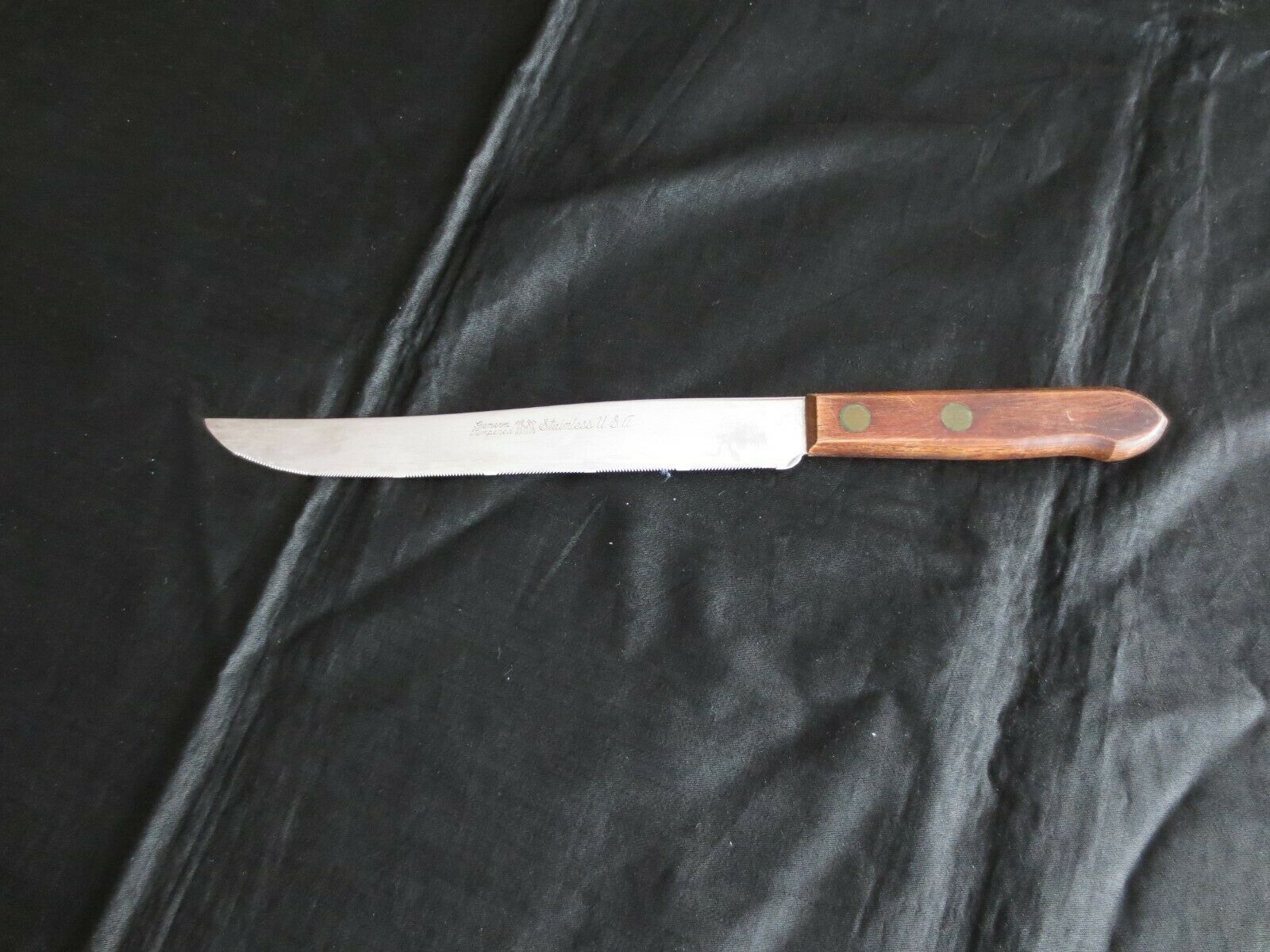 Vtg. 12 1/2" GENEVA TEMPERED Partially Serrated CARVING KNIFE8" Blade