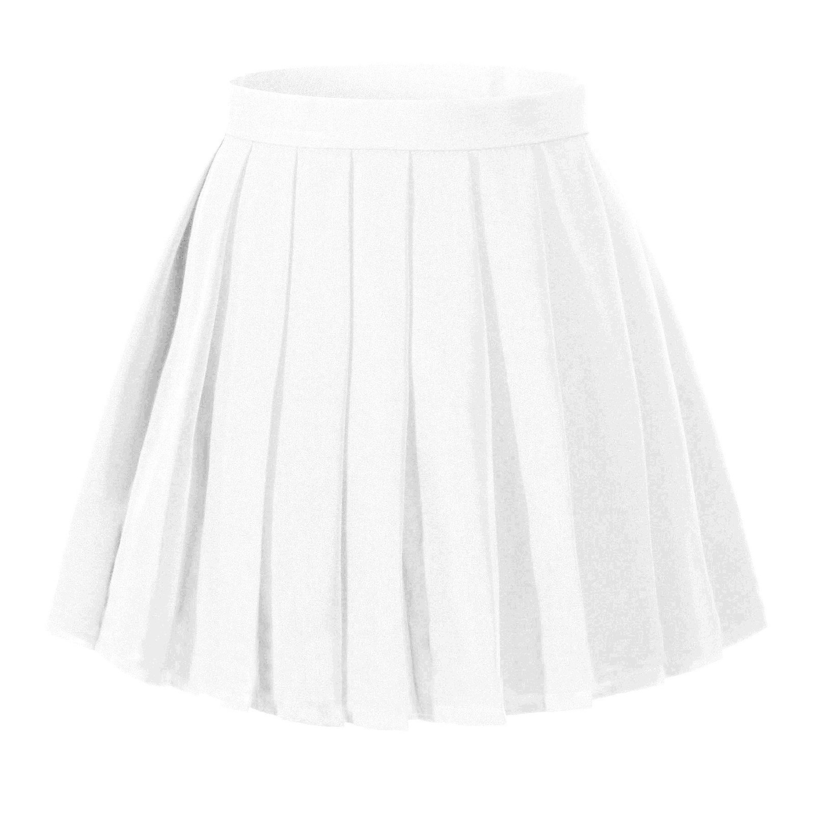 Women`s Japan School Plus Size Plain Pleated Summer Skirts (L ,White ...