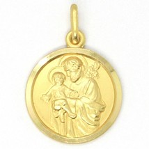 18K YELLOW GOLD ST SAINT SAN GIUSEPPE JOSEPH JESUS MEDAL MADE IN ITALY, 17 MM image 1