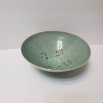 Asian Celadon Bowl, vintage Korean Japanese inlaid ceramics, signed by artist