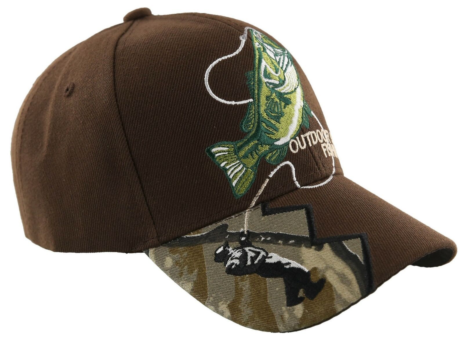 NEW! FISH BASS OUTDOOR SPORT FISHING BALL CAP HAT BROWN - Mens Hats