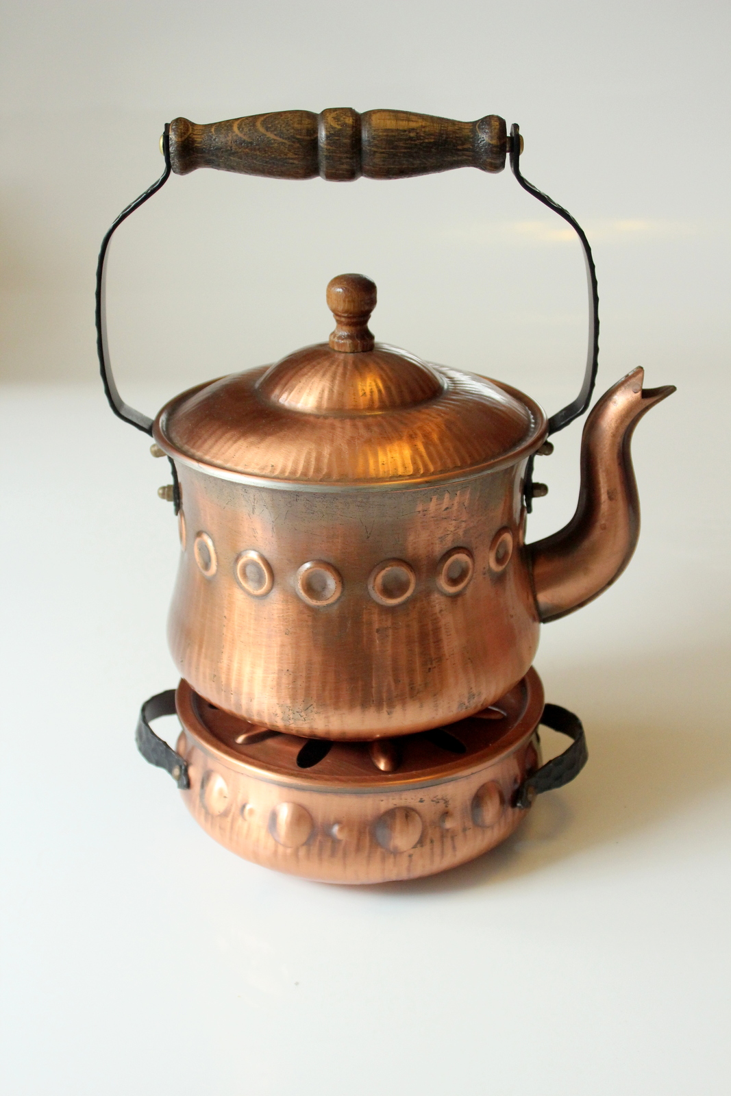 1960s Copper tea pot with a copper tea warmer, complete usuable