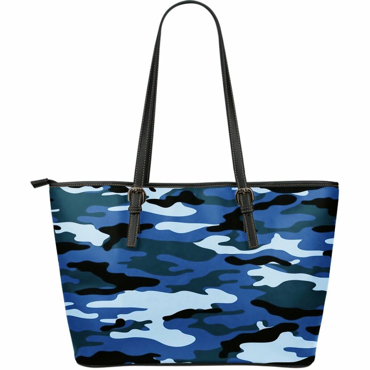 Blue Camouflage Leather Large Tote Bag - Women's Bags & Handbags