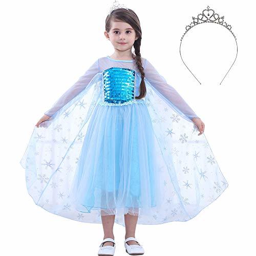 JYH Girls Princess Elsa Sequin Costume Halloween Dress Up Cosplay for Toddler Si - Unisex