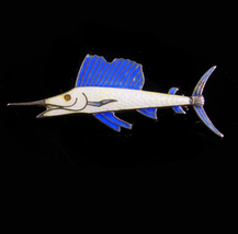 LARGE Swordfish Brooch / sterling Vintage Fishing pin / silver Fisherman... - $75.00