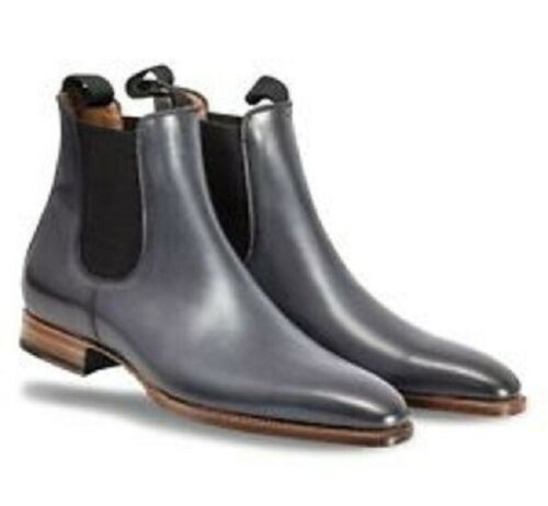 Handmade Men Ash Gray Chelsea Boot Men leather Boot Ankle leather Boot