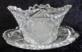 Glass Mayo or Jelly Bowl with Underplate Vintage Pressed Glass / Etched  - $23.99