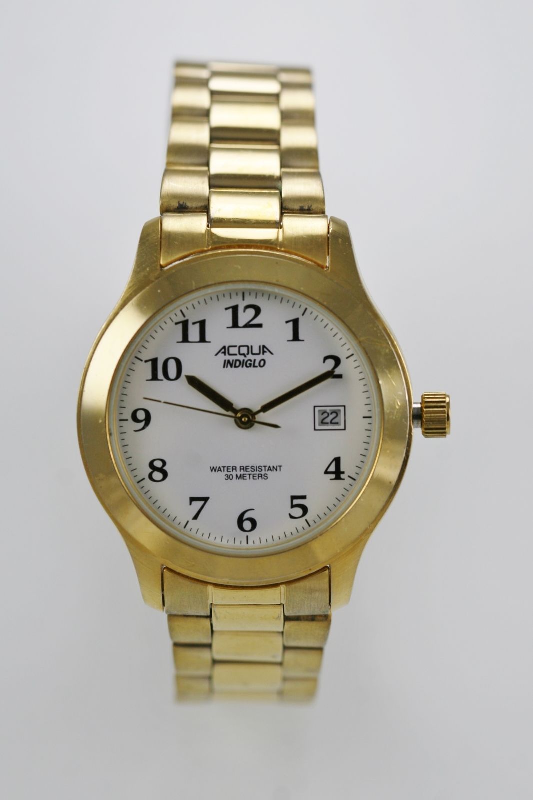 Acqua Men Watch Light Date Stainless Steel Gold Water Resistant 30m