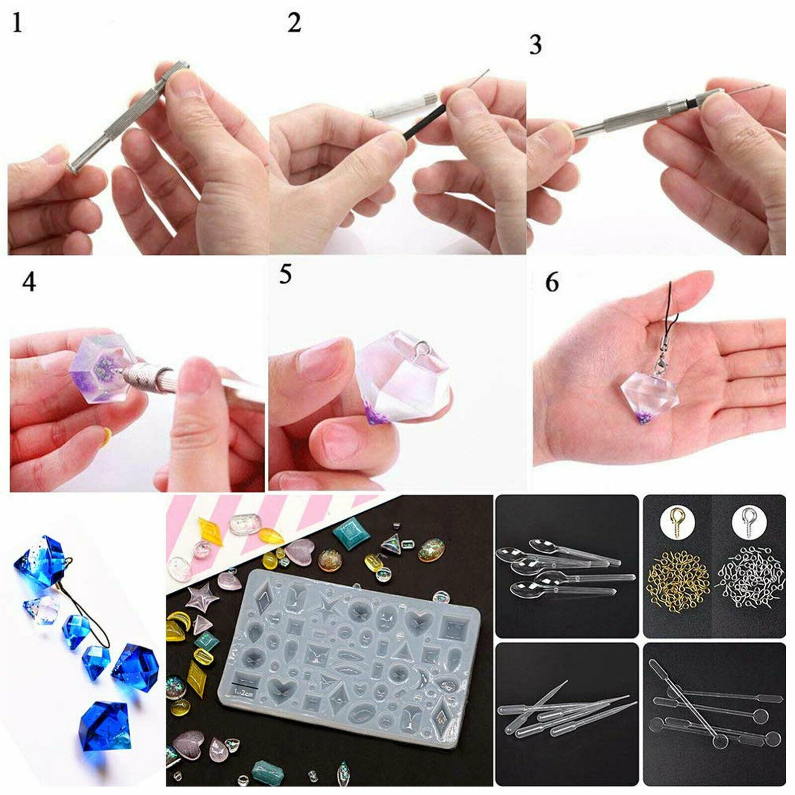 229 Resin Beads Molds Set w/ Hole Silicone Resin Epoxy Molds for Jewelry Casting Crafting Pieces